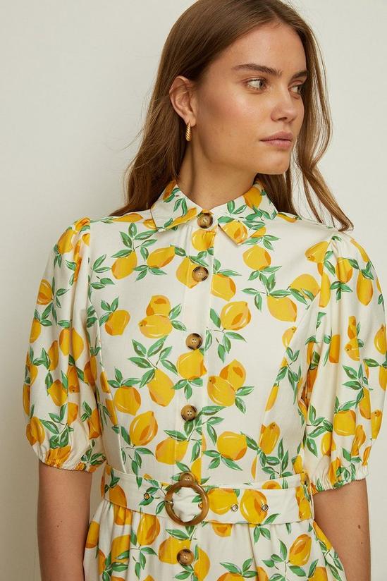 Oasis Lemon Printed Linen Look Belted Skater Dress 2
