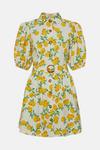 Oasis Lemon Printed Linen Look Belted Skater Dress thumbnail 4