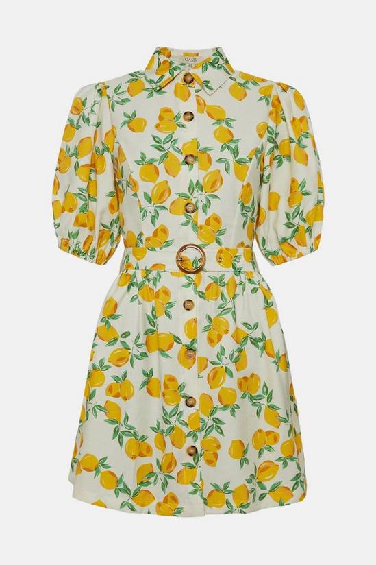 Oasis Lemon Printed Linen Look Belted Skater Dress 4