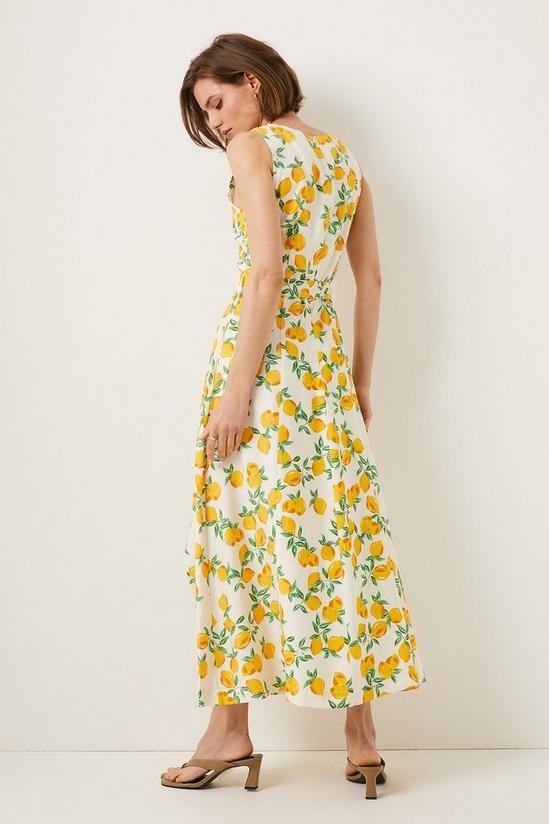 Oasis Lemon Printed Linen Look Belted Midi Dress 3