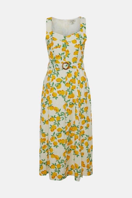 Oasis Lemon Printed Linen Look Belted Midi Dress 4