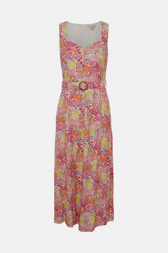 Oasis Ditsy Printed Linen Look  Belted Midi Dress 4