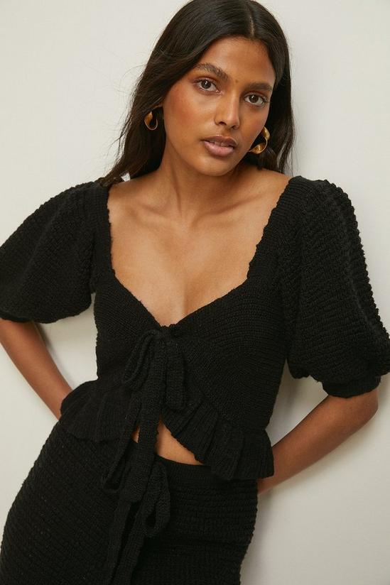 Oasis Frill Detail Knitted Tie Front Crop Top 2