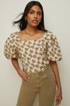 Oasis Linen Mix Ditsy Printed Puff Sleeve Top thumbnail 1