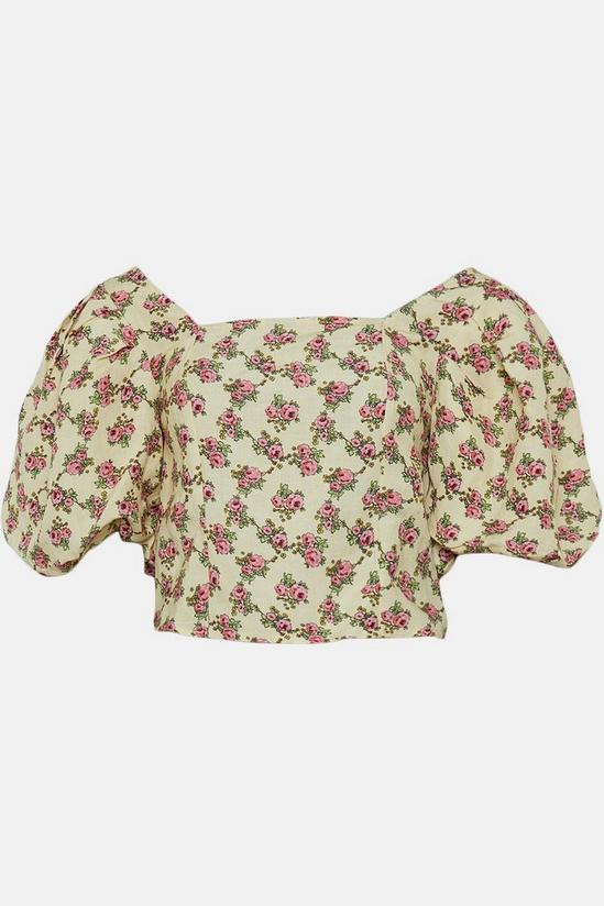 Oasis Linen Mix Ditsy Printed Puff Sleeve Top 4