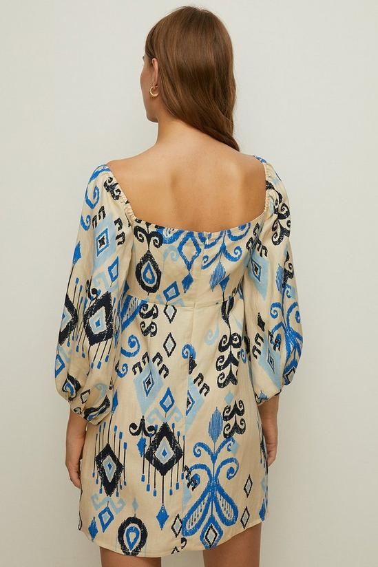 Oasis Linen Mix Ikat Printed Bardot Dress 3