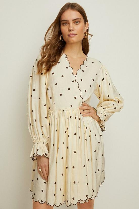 Oasis Rachel Stevens Linen Mix Scallop Printed Spot Dress 1