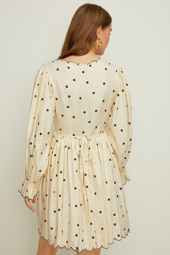 Oasis Rachel Stevens Linen Mix Scallop Printed Spot Dress 3