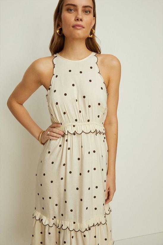 Oasis Rachel Stevens Linen Mix Scallop Spot Printed Midi Dress 3