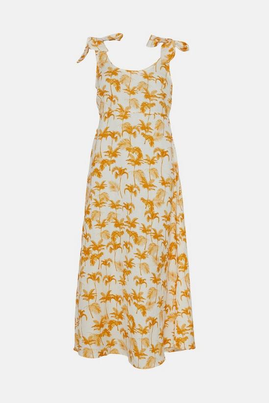 Oasis Linen Mix Palm Printed Tie Shoulder Dress 4