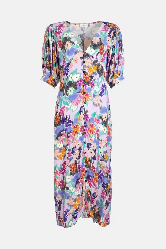 Oasis Sketchy Floral Puff Sleeve Button Midi Dress 4
