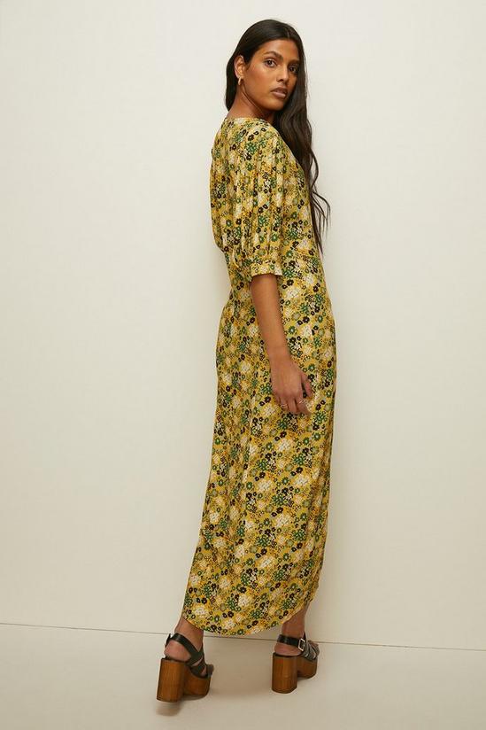 Oasis Meadow Floral Puff Sleeve Button Midi Dress 3