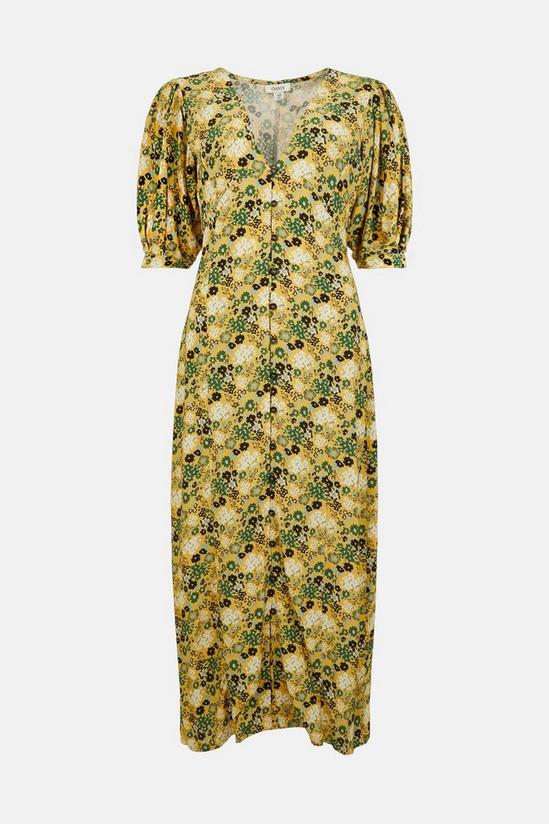 Oasis Meadow Floral Puff Sleeve Button Midi Dress 4