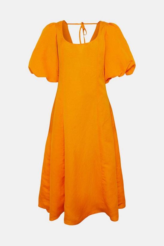 Oasis Linen Mix Puff Sleeve Seamed Midi Dress 4