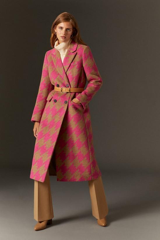 Oasis Pink Houndstooth Wool Mix Long Line Coat 1