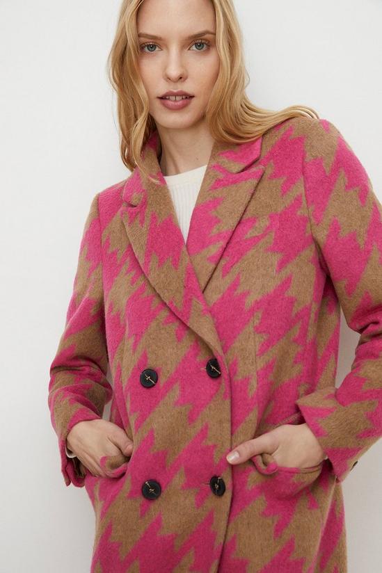 Oasis Pink Houndstooth Wool Mix Long Line Coat 2