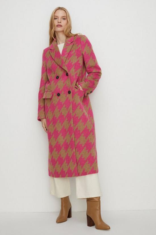 Oasis Pink Houndstooth Wool Mix Long Line Coat 3