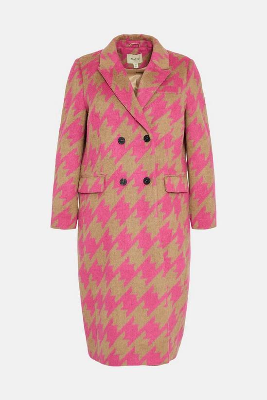 Oasis Pink Houndstooth Wool Mix Long Line Coat 5