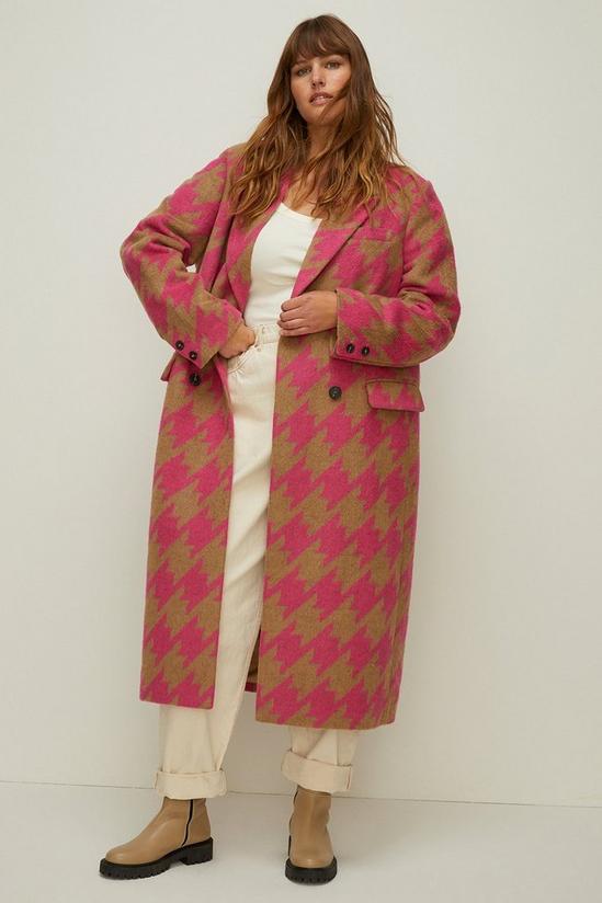 Oasis Plus Size Pink Houndstooth Wool Mix Long Coat 2