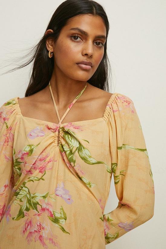 Oasis Keyhole Tie Detail Floral Printed Midi Dress 2