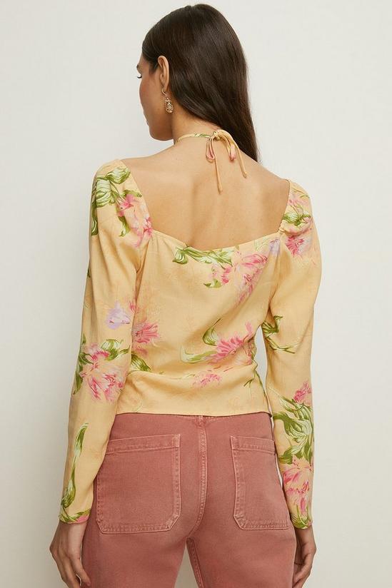Oasis Keyhole Tie Detail Floral Puff Sleeve Top 3