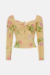 Oasis Keyhole Tie Detail Floral Puff Sleeve Top thumbnail 4