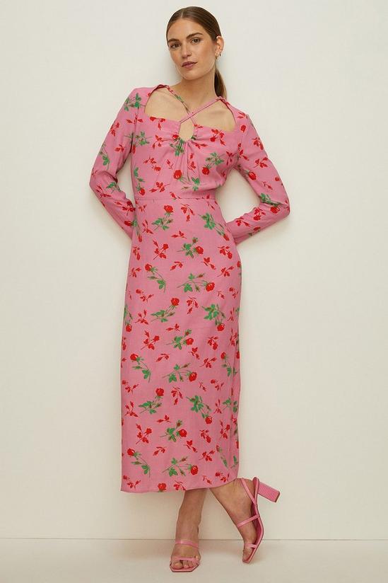 Oasis Petite Keyhole Detail Rose Printed Midi Dress 2