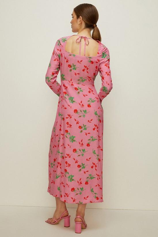 Oasis Petite Keyhole Detail Rose Printed Midi Dress 3