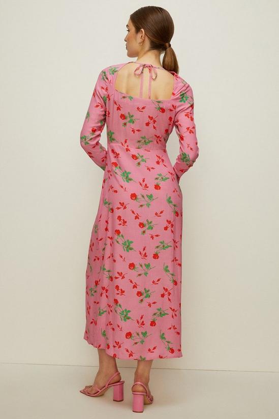Oasis Keyhole Detail Rose Printed Midi Dress 3