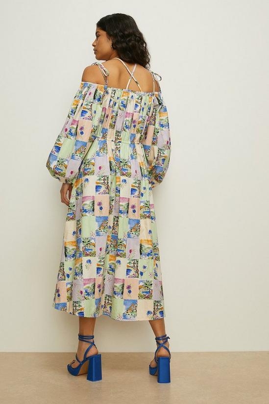 Oasis Postcard Printed Strappy Bardot Midi Dress 3