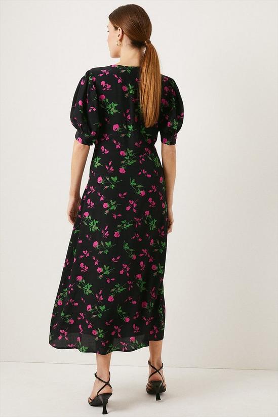 Oasis Rose Printed V Plunge Puff Sleeve Midi Dress 3