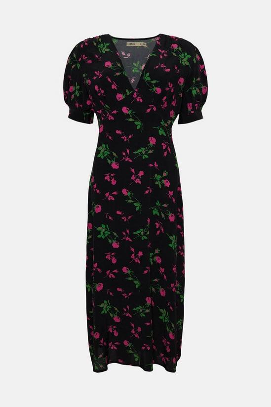 Oasis Rose Printed V Plunge Puff Sleeve Midi Dress 4