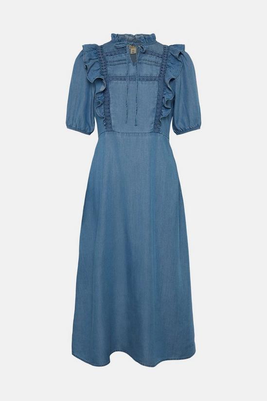 Oasis Puff Sleeve Frill Detail Tencel Dress 4