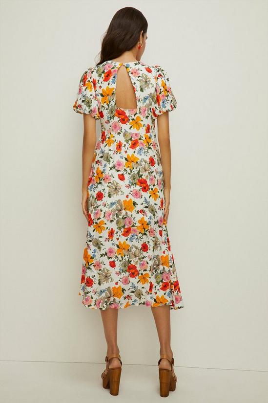 Oasis Watercolour Floral Puff Sleeve Midi Dress 3