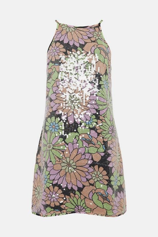 Oasis Pyschedelic Printed Sequin Halter Dress 4