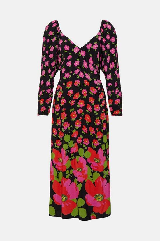 Oasis Petite Poppy Border Volume Sleeve Printed Midi Dress 4