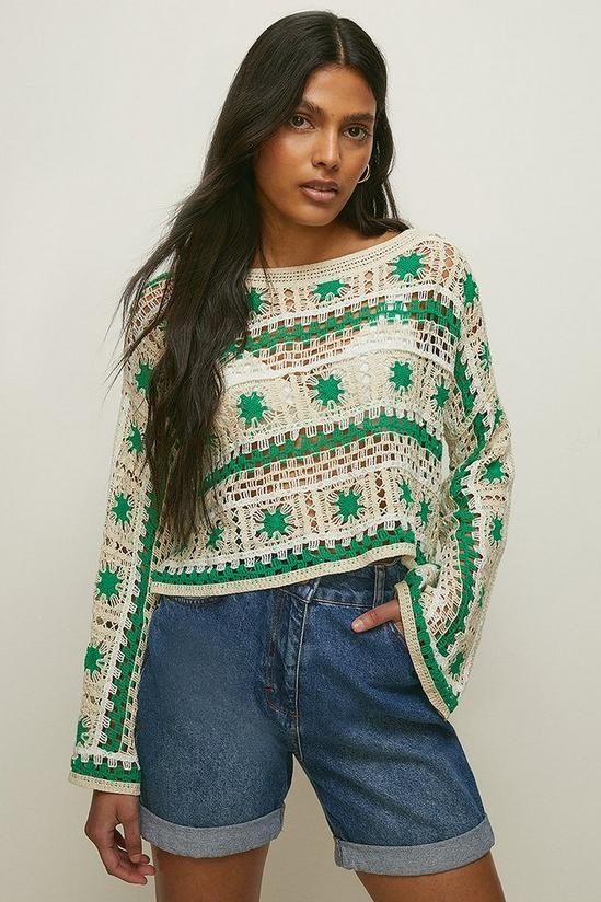Oasis Crochet Look Floral Embroidered Knitted Top 1