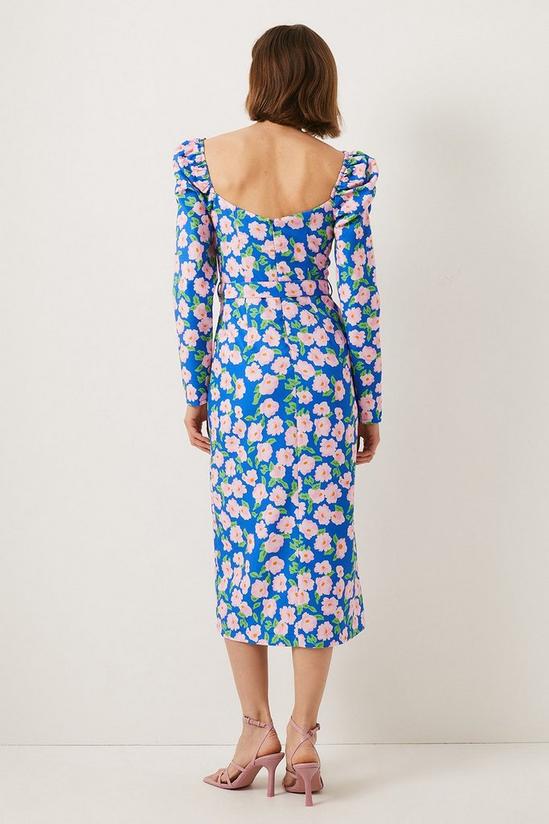 Oasis Petite Printed Floral Puff Sleeve Midi Dress 3