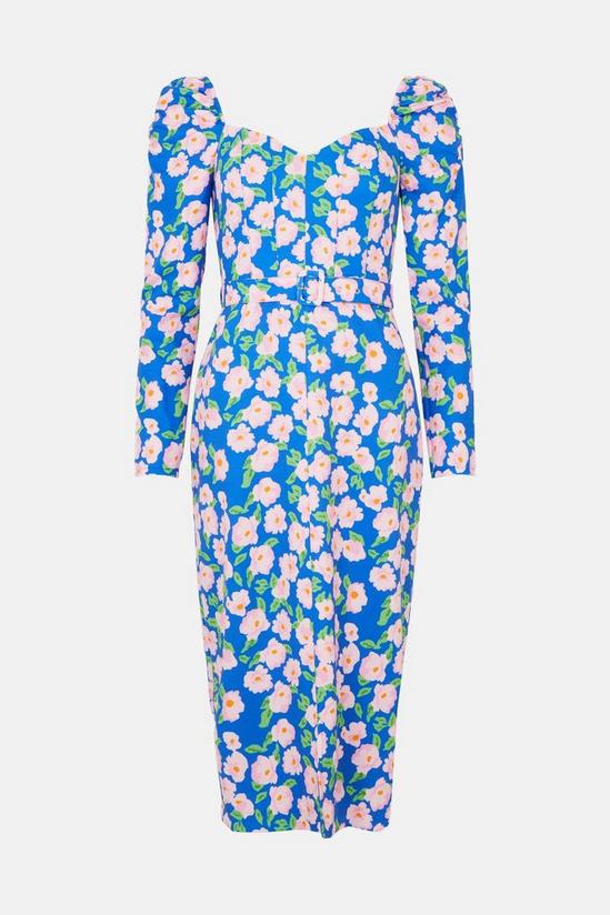 Oasis Petite Printed Floral Puff Sleeve Midi Dress 4