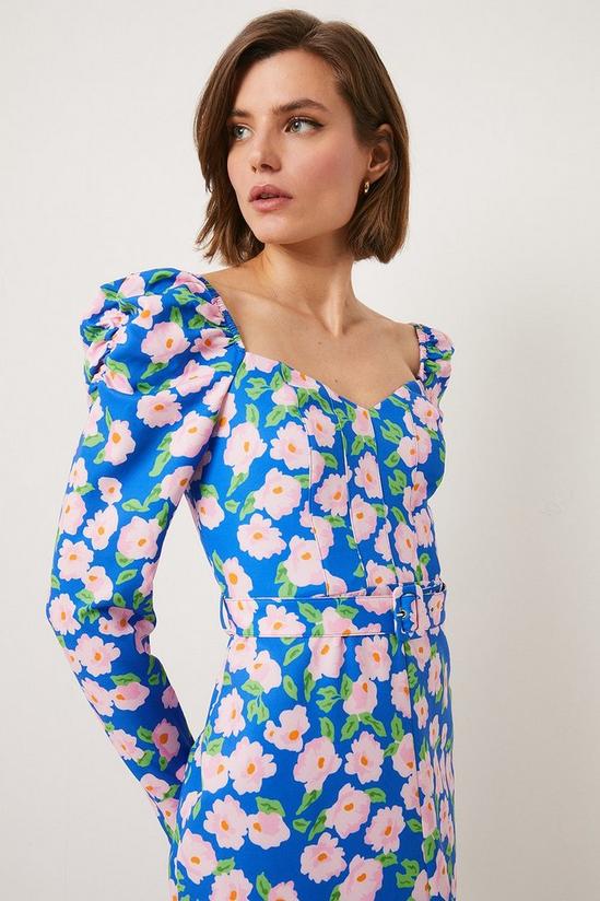Oasis Printed Floral Puff Sleeve Midi Dress 1