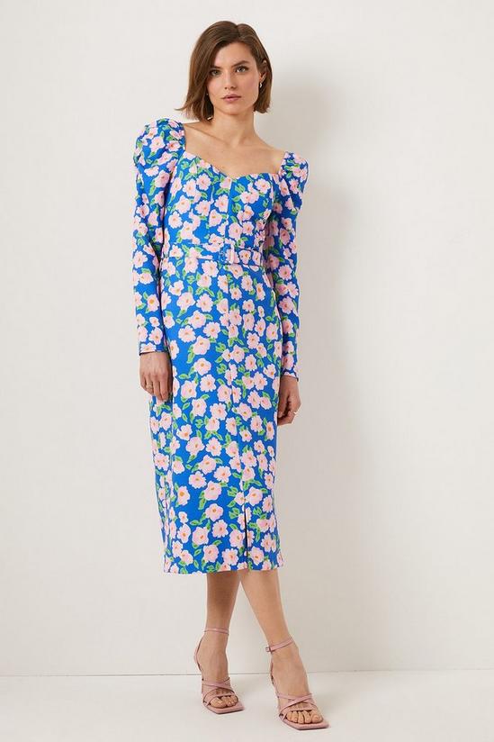 Oasis Printed Floral Puff Sleeve Midi Dress 2