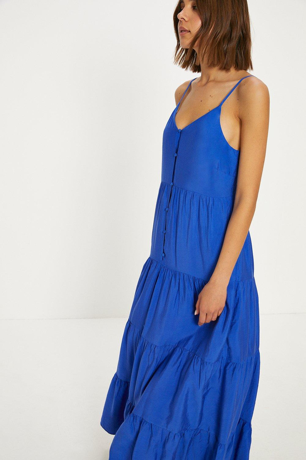 Button Front Textured Tiered Maxi Dress