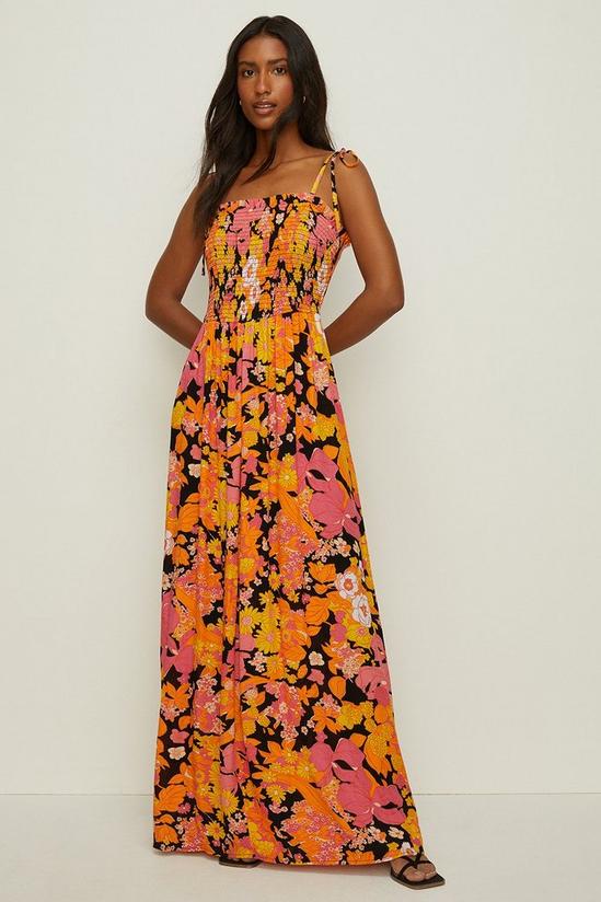Oasis Retro Floral Shirred Maxi Dress 1