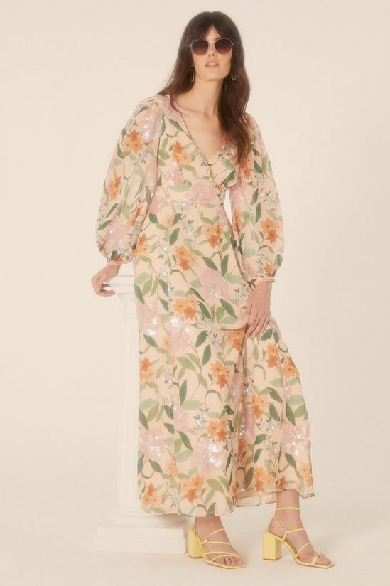 Oasis Sequin Floral V Neck Midi Dress 1