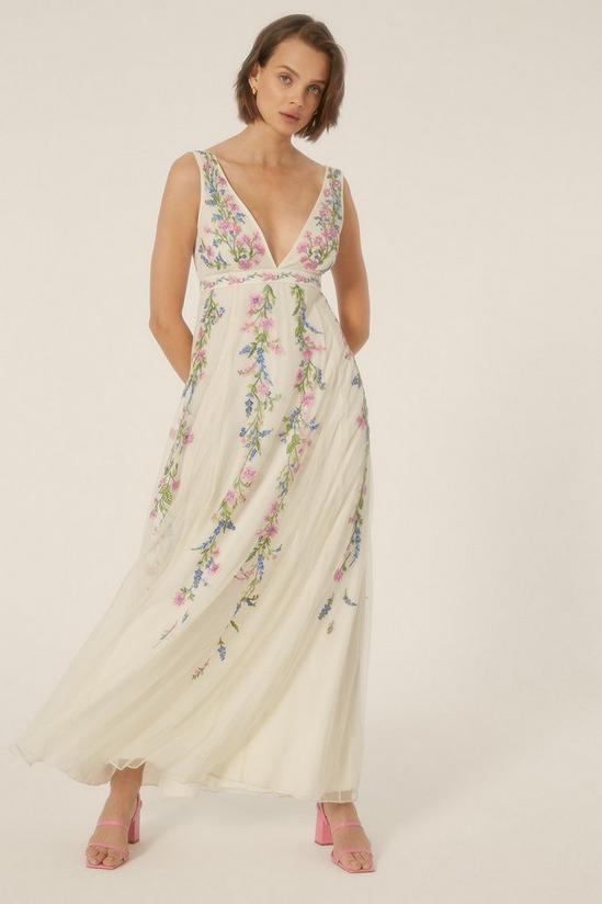 Oasis Floral Embroidered Plunge Maxi Dress 1