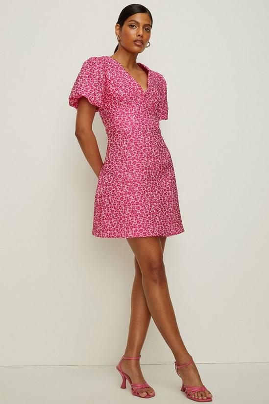Oasis Floral Jacquard Puff Sleeve Mini Dress 1
