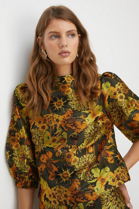 Oasis Puff Sleeve Large Floral Jacquard Top 2