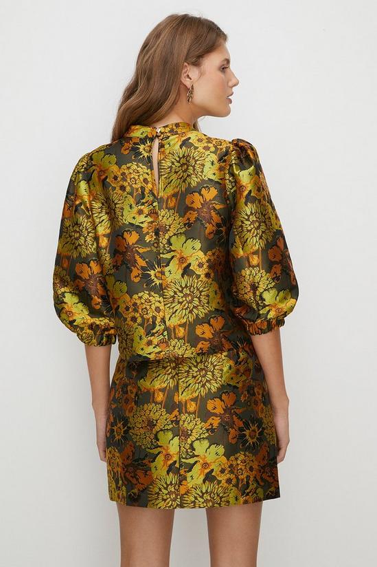 Oasis Puff Sleeve Large Floral Jacquard Top 3