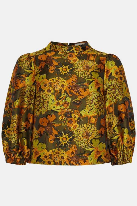 Oasis Puff Sleeve Large Floral Jacquard Top 4