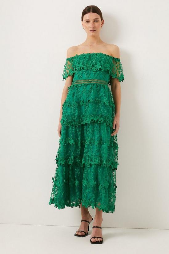Oasis Lace Tiered Frill Bardot Midi Dress 1
